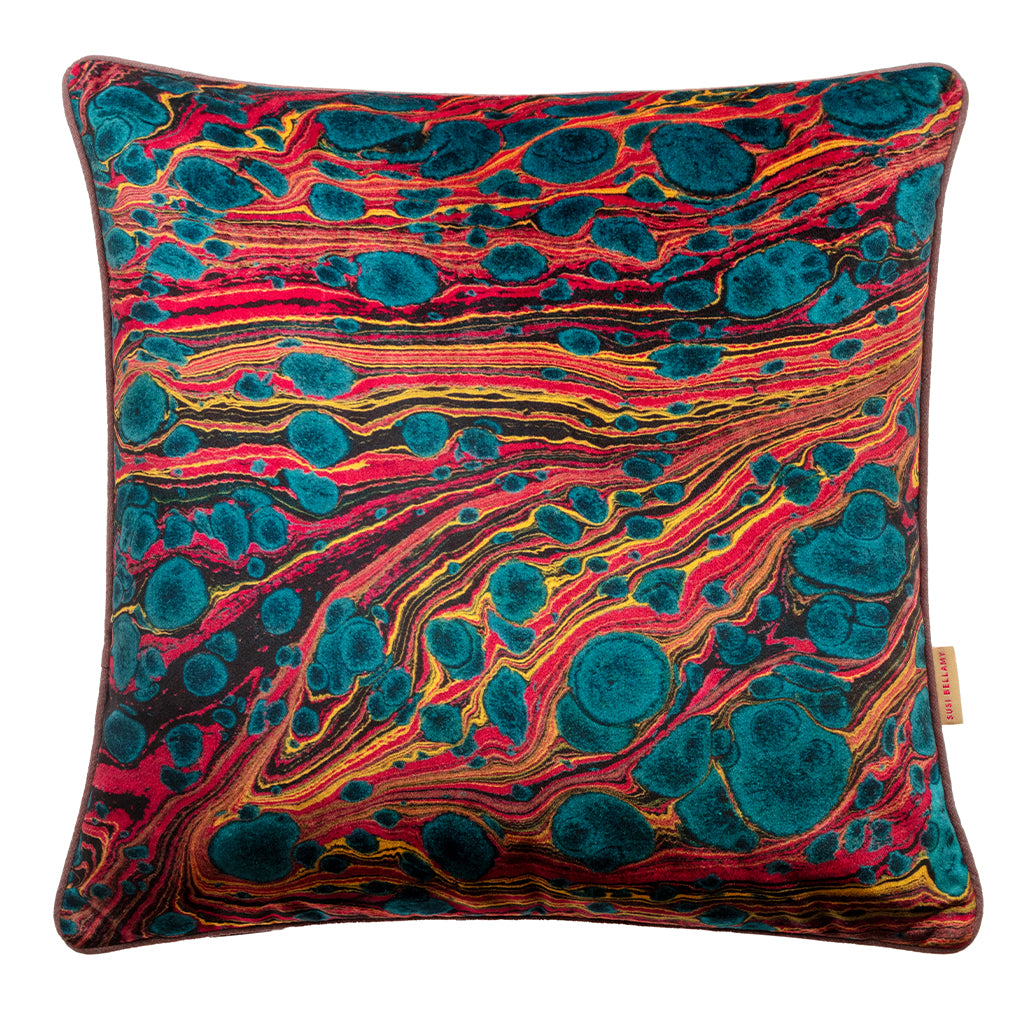 Colourful velvet shop cushions