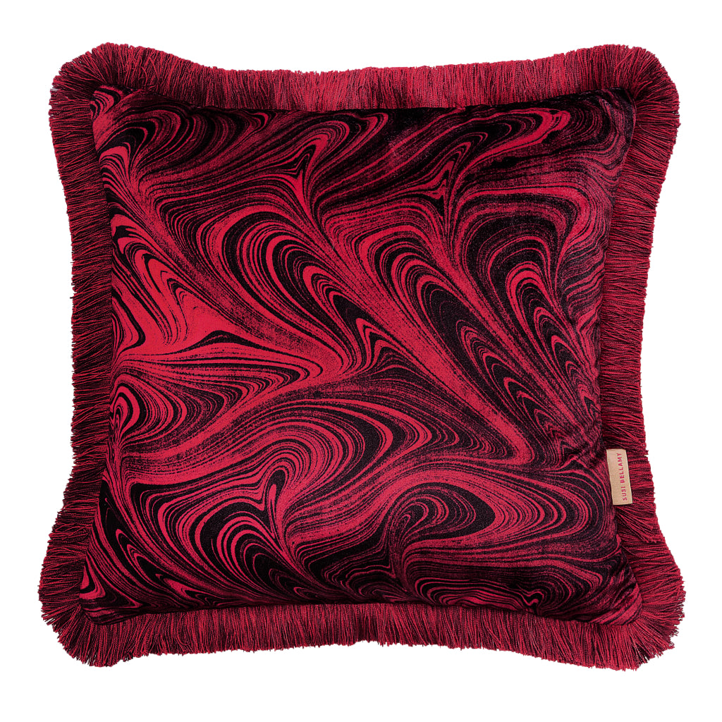 Ruched Magenta Strata Velvet Small Square Cushion susi bellamy