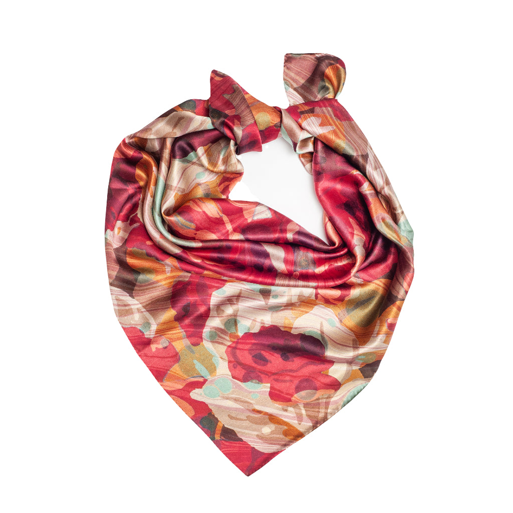 Autumn rose marbled rose silk scarf