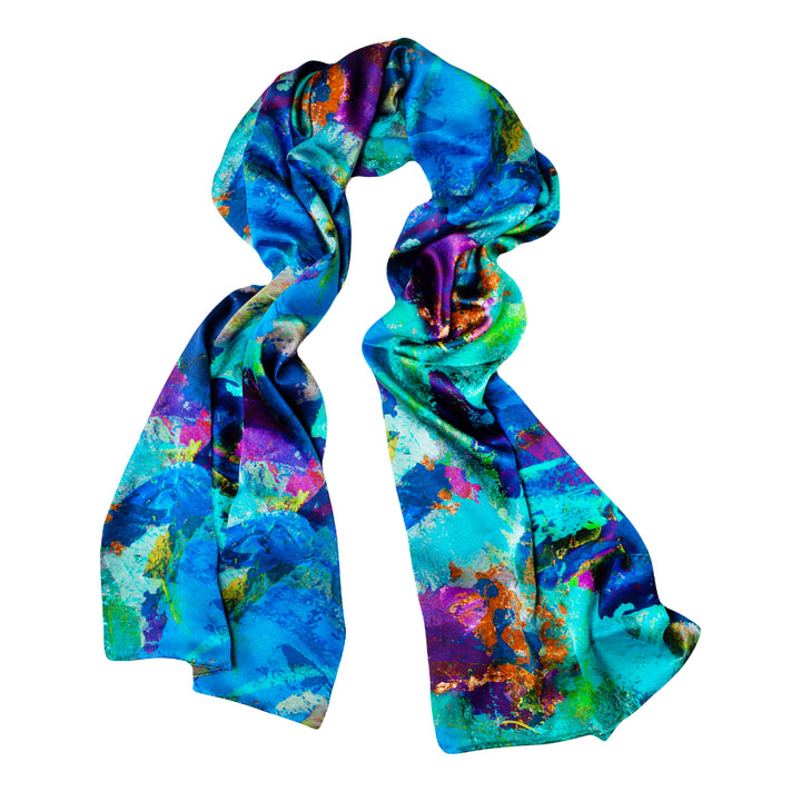 Azure abstracts printed silk scarf