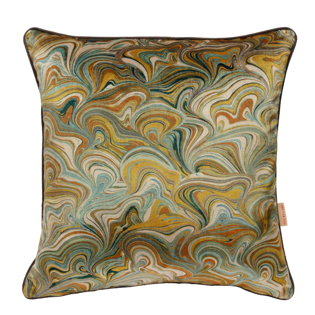 Moss green velvet patterned pillow