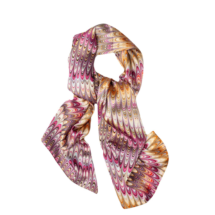 pink and yellow patterned silk scarf