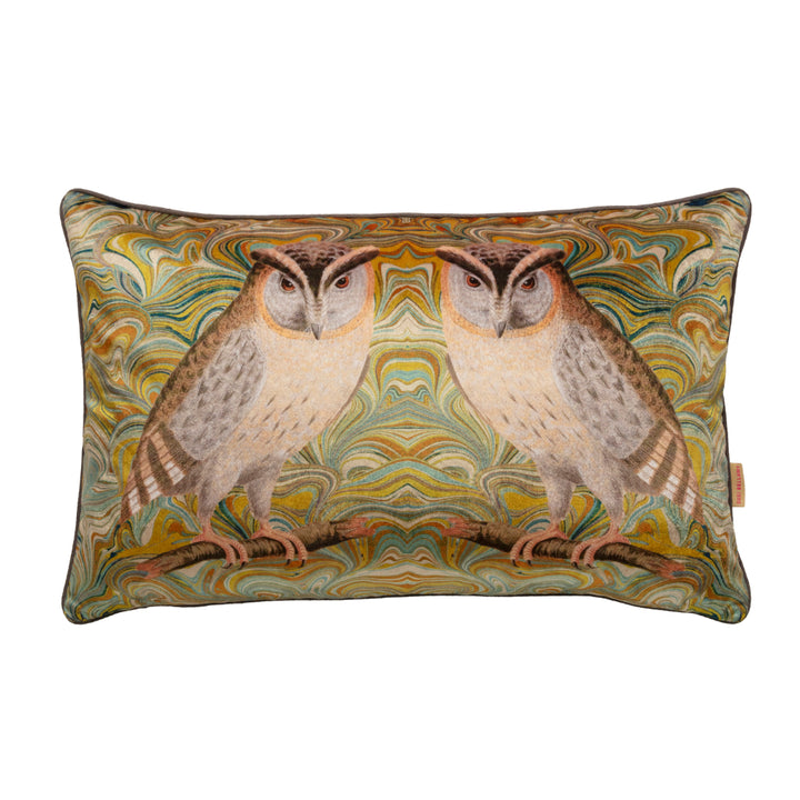 Green patterned owl decorative pillow