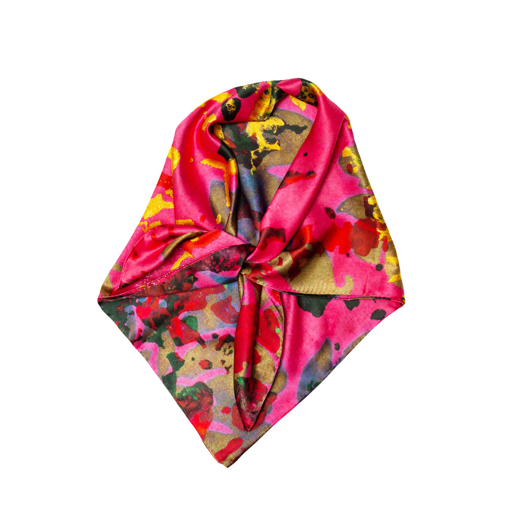 pink foliage pink silk square scarf