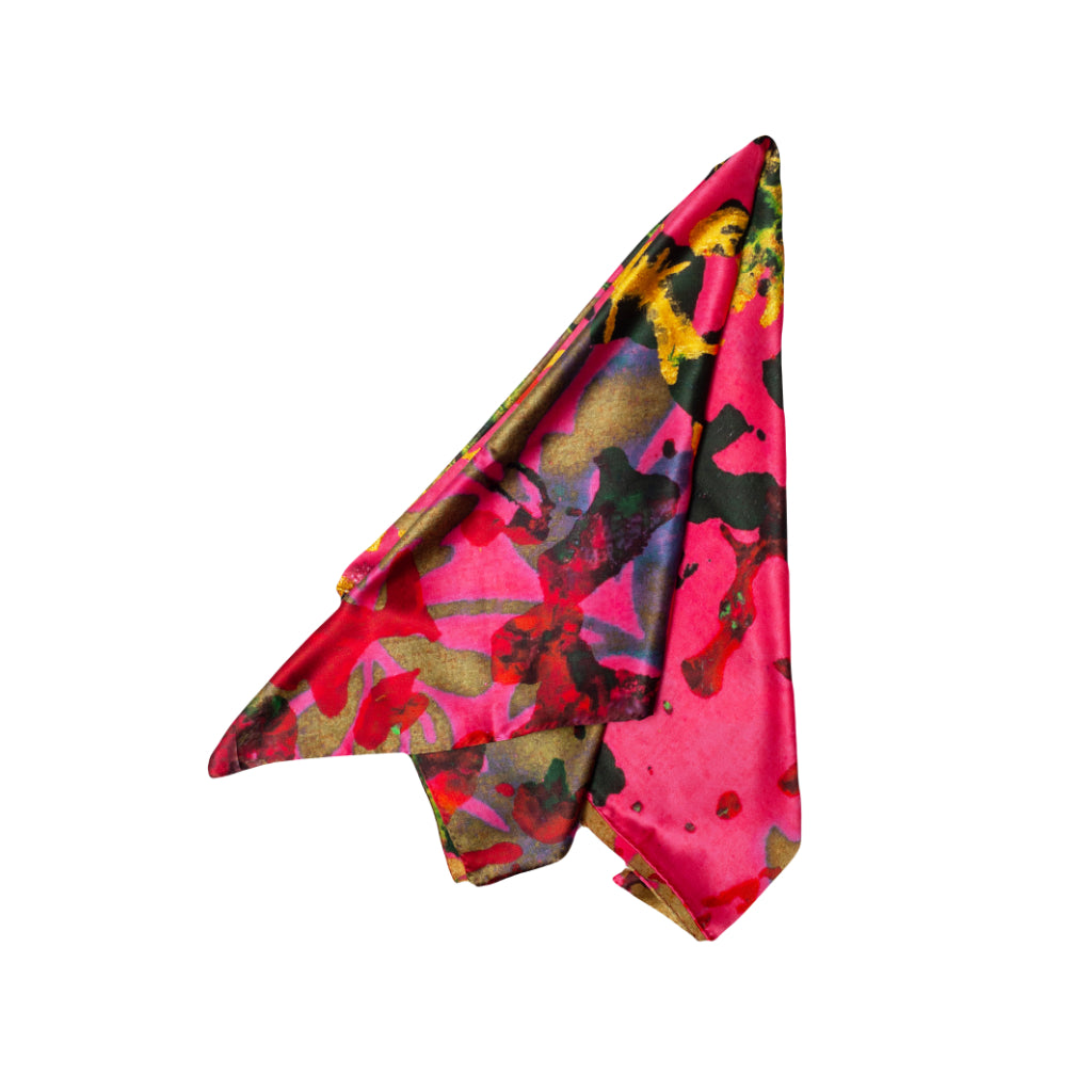 Pink foliage hot pink square silk scarf