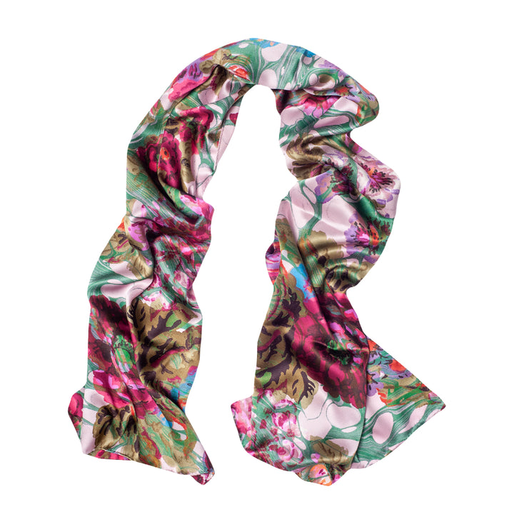 Pink rose marbled floral silk scarf