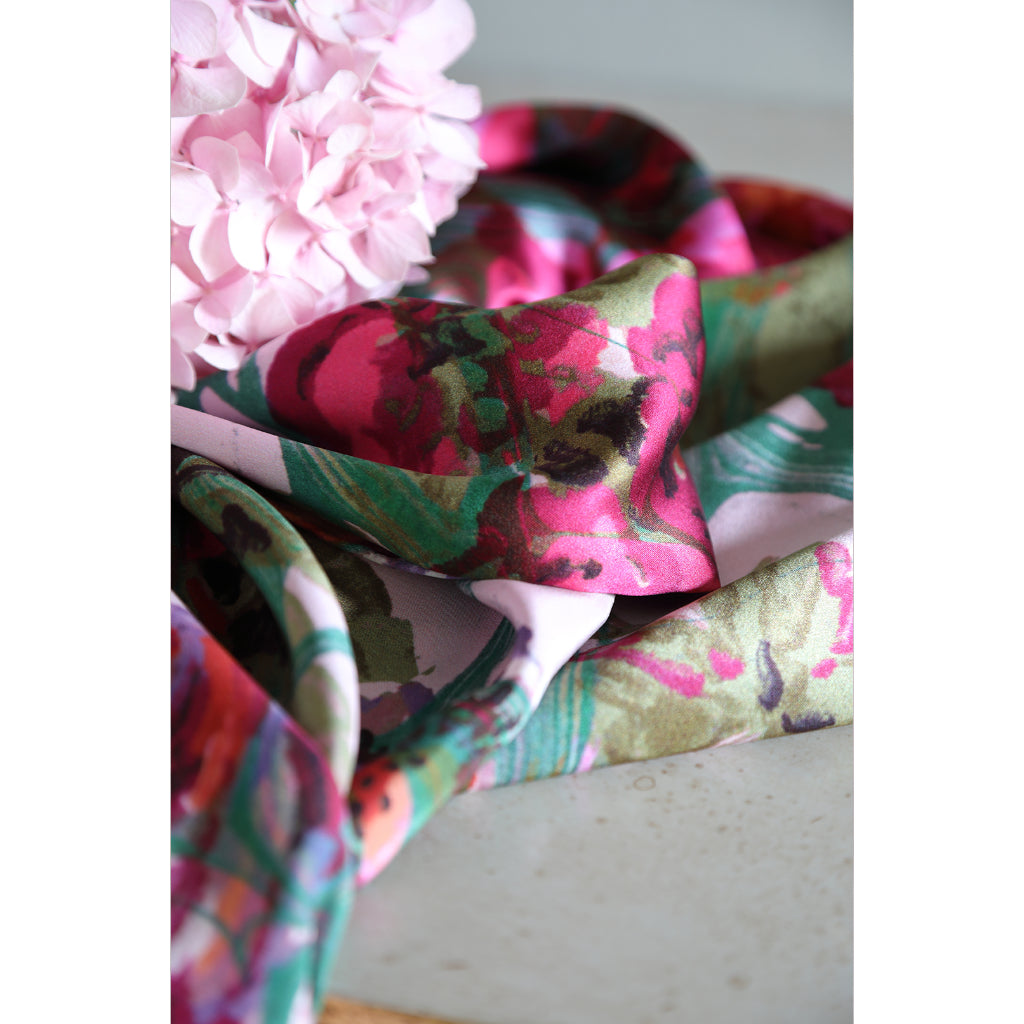 pink rose marbled pink floral silk scarf