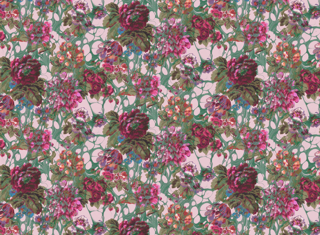 Pink Rose Marbled Velvet Fabric