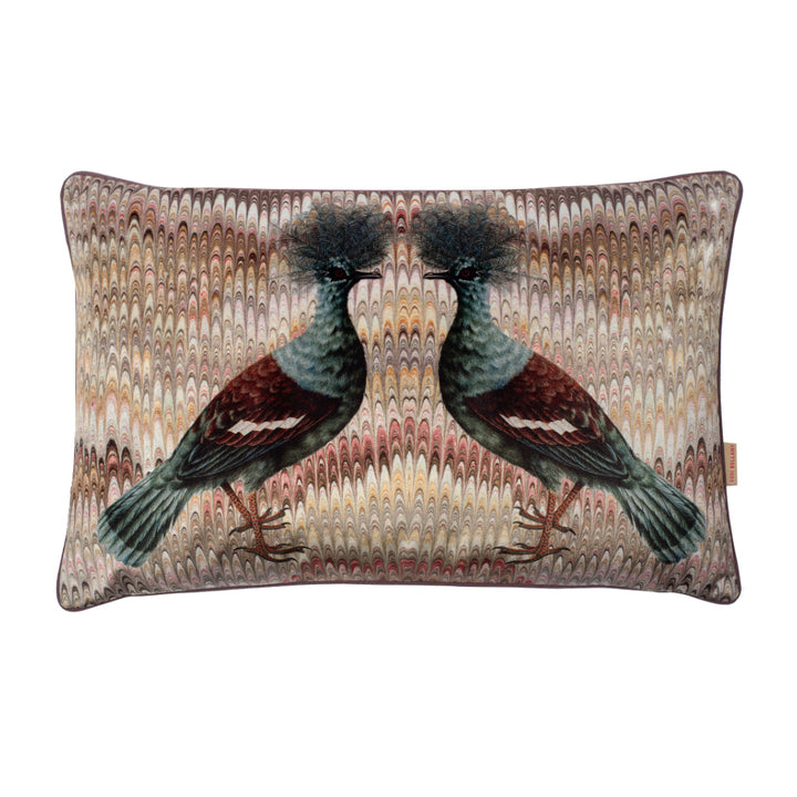 Maize Plumes Crowned Pigeon Velvet Large Oblong Cushion