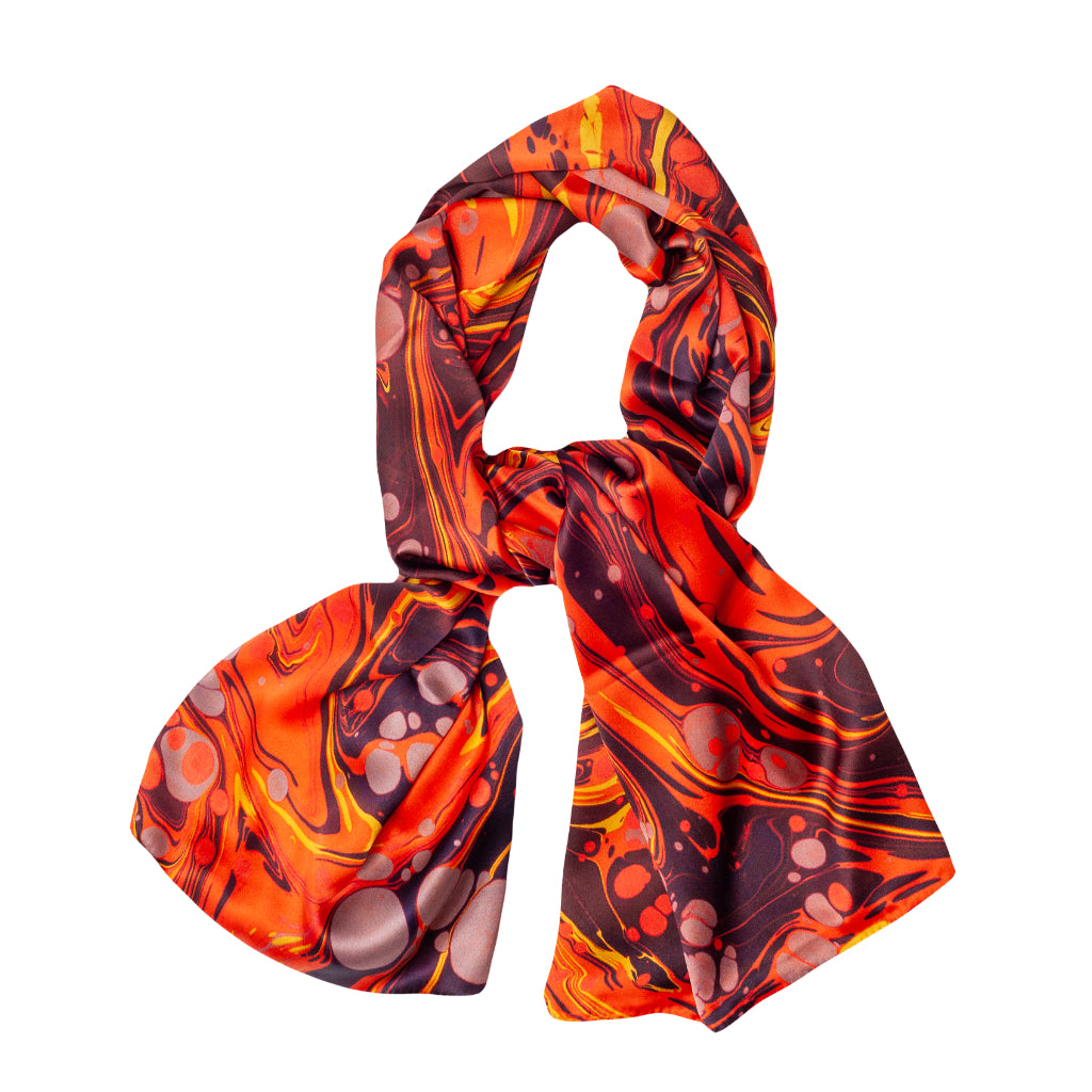 Carnelian Marbled Silk Satin Scarf