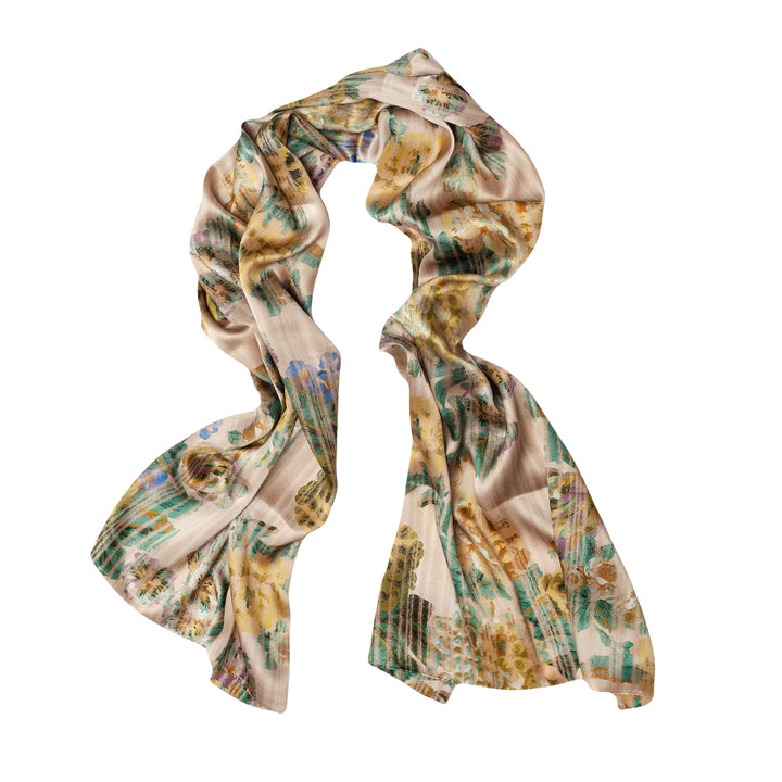 Yellow Stripy Rose Silk Satin Scarf