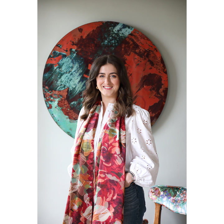 Autumn Rose Marbled Silk Satin Scarf