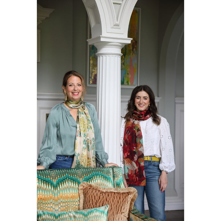 Yellow Stripy Rose Silk Satin Scarf