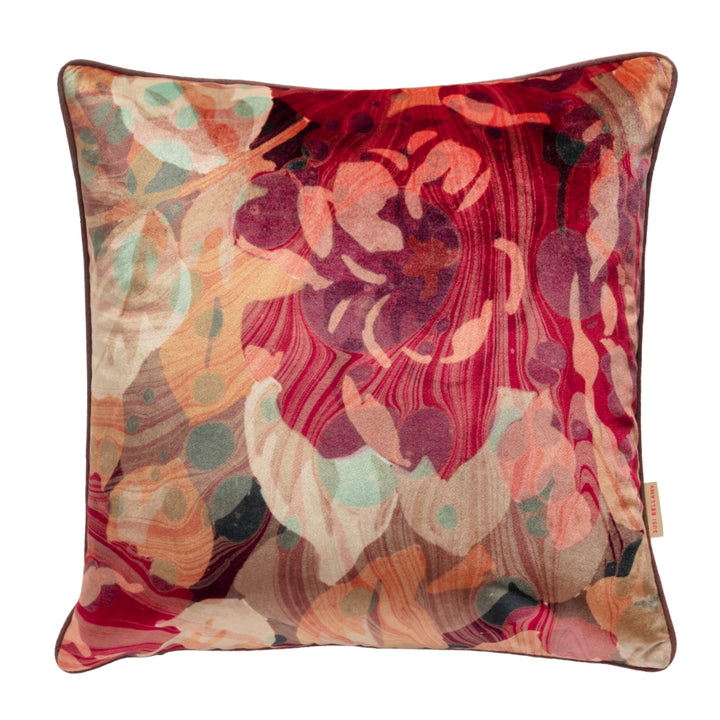 Autumn Rose Marbled Velvet Square Cushion