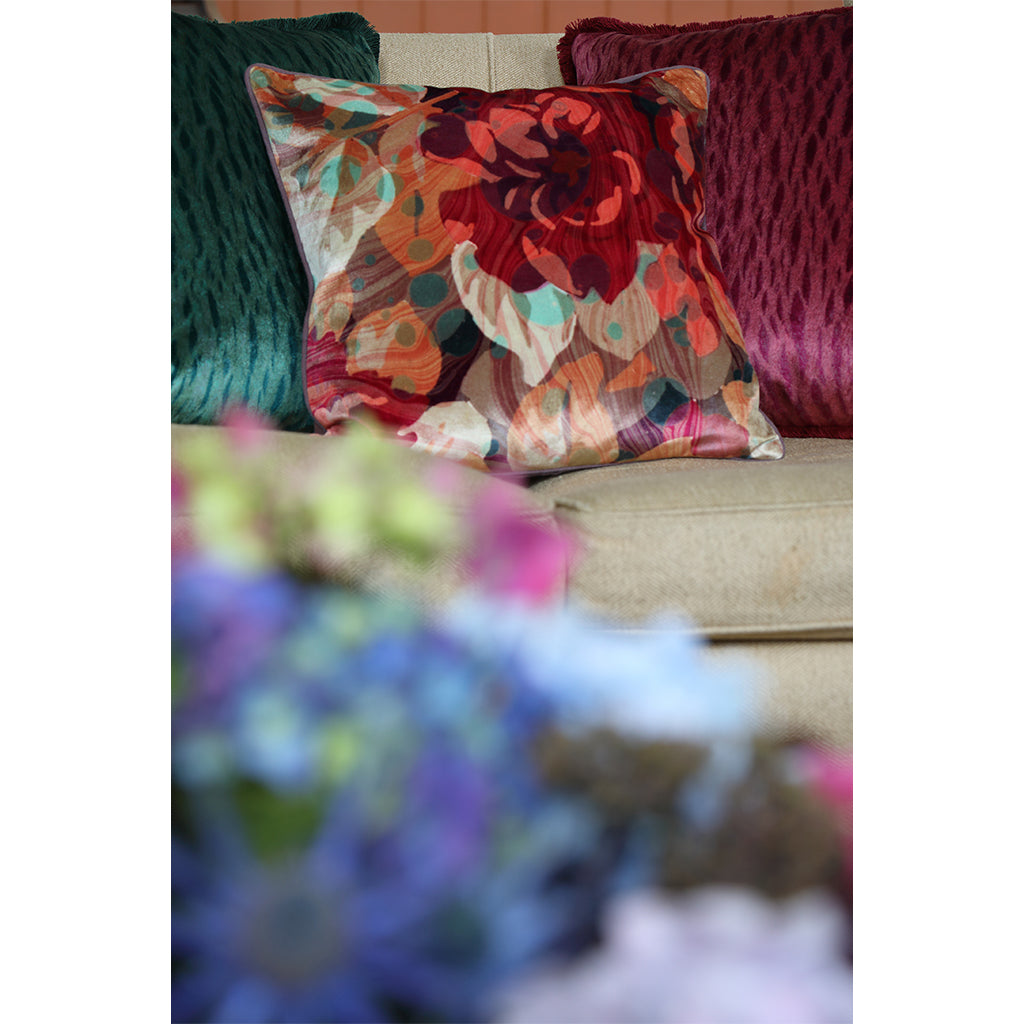 Autumn Rose Marbled Velvet Square Cushion