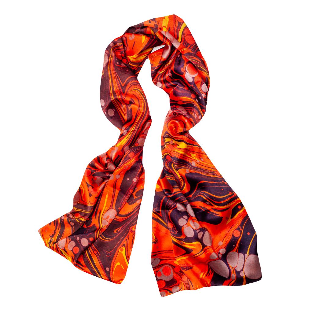 Carnelian Marbled Silk Satin Scarf