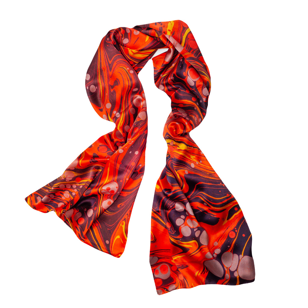 Carnelian Marbled Silk Satin Scarf