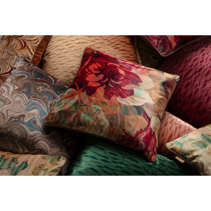 Autumn Rose Marbled Velvet Square Cushion