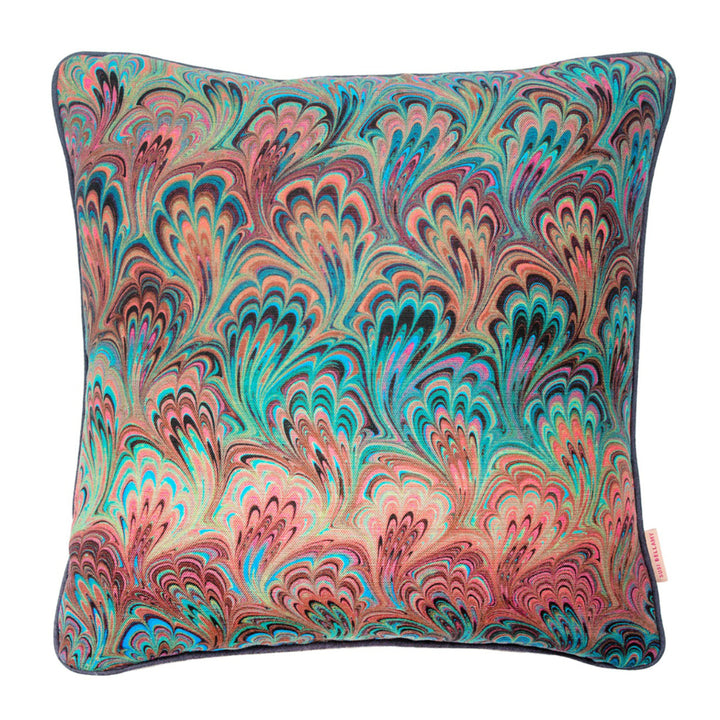 Teal Bouquet Linen Square Cushion