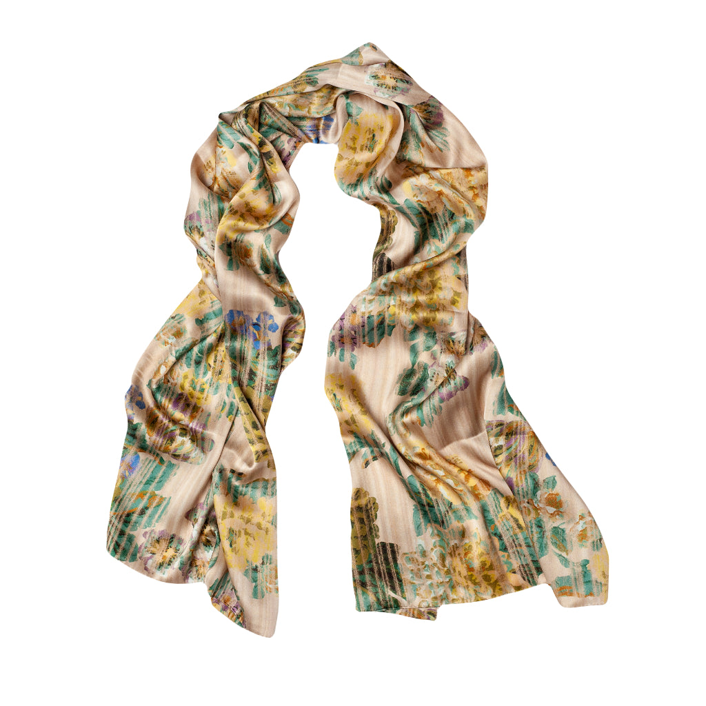 Yellow Stripy Rose Silk Satin Scarf