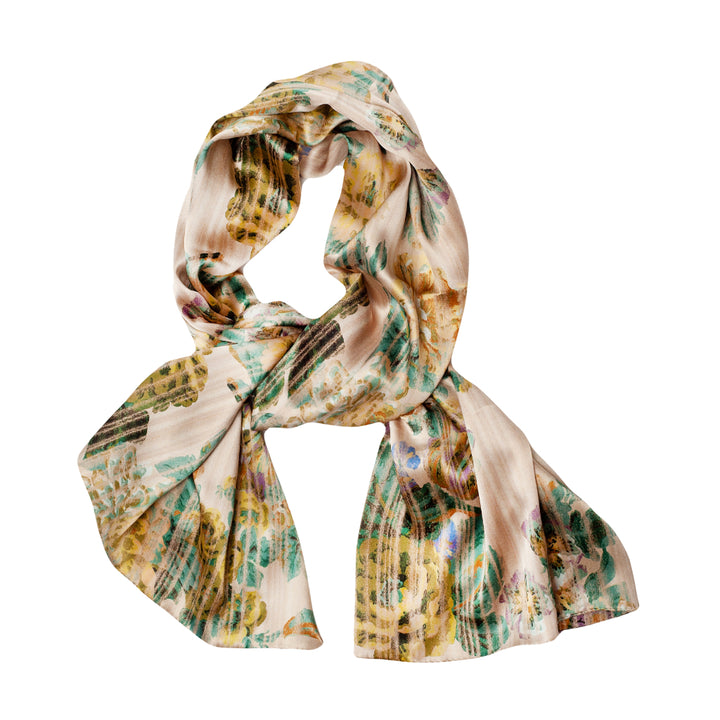 Yellow Stripy Rose Silk Satin Scarf