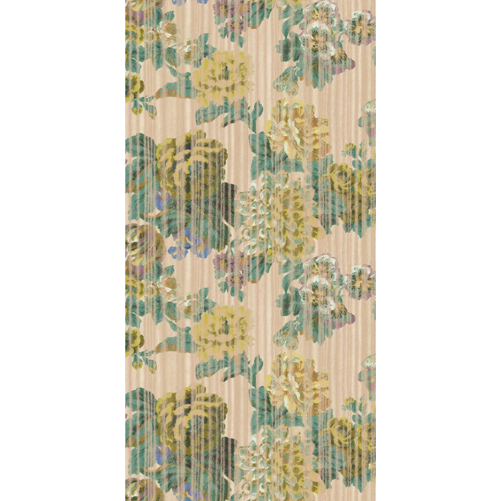 Yellow stripy rose yellow and green floral stripe wallpaper