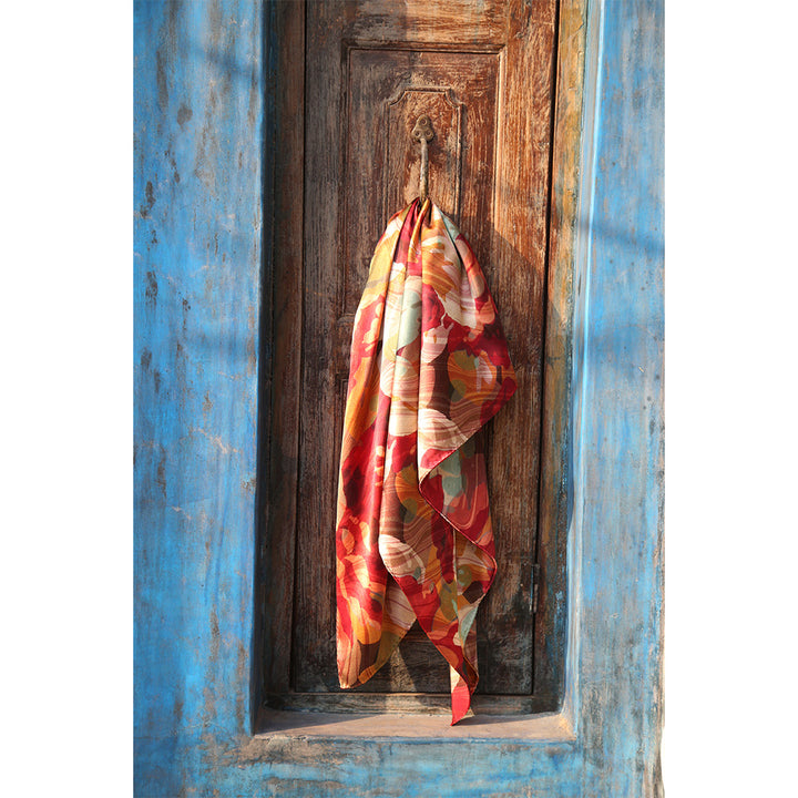 Autumn Rose Marbled Silk Satin Scarf